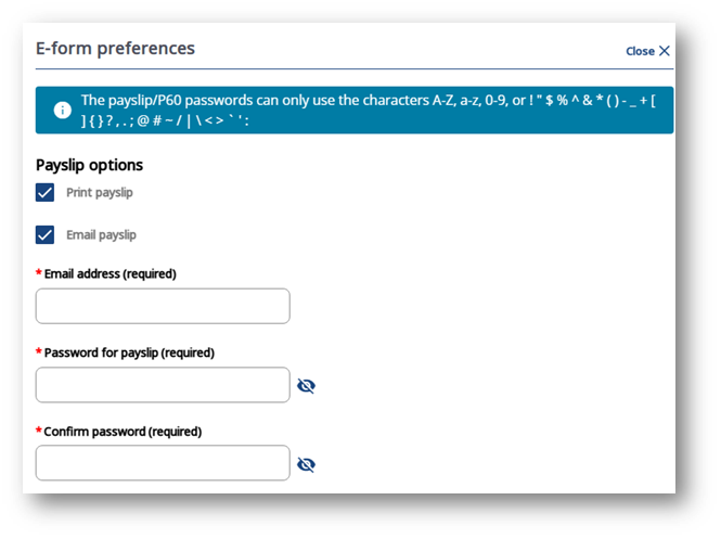 E-form preferences fields