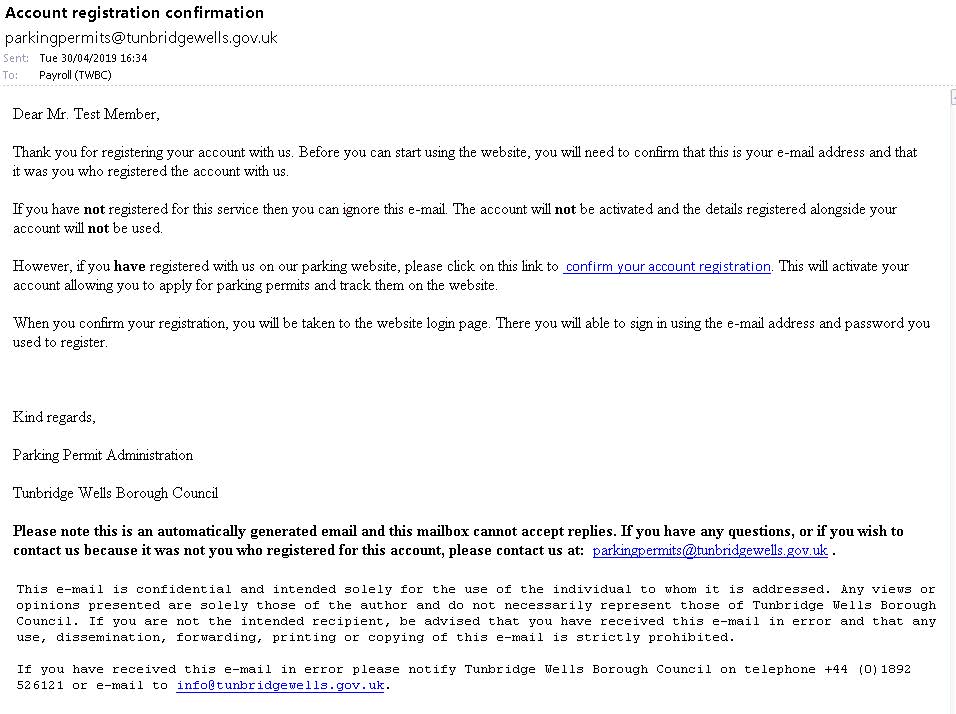 Account registration confirmation