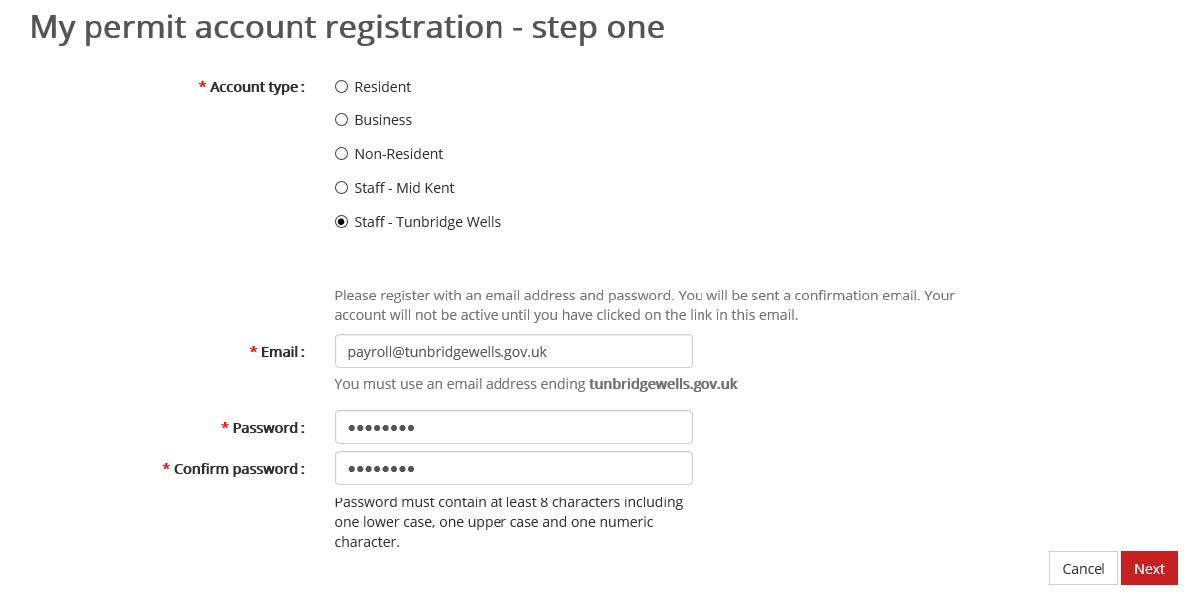 My permit account registration - Step one