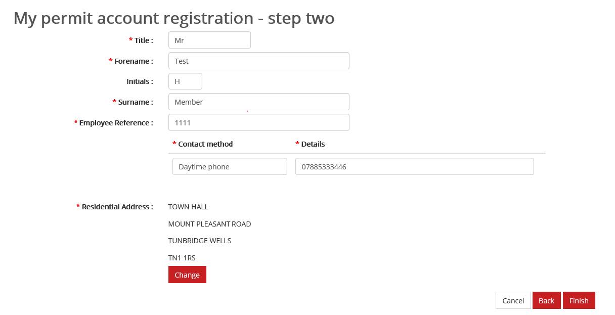 My permit account registration - Step two