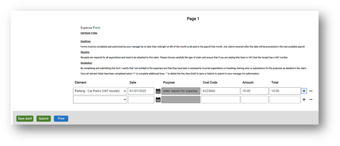 Expense form