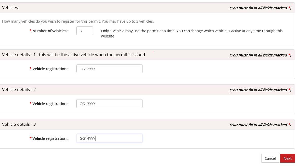 Members can add up to 3 VRN’s onto their Parking Permit (only 1 vehicle can be parked at any time)