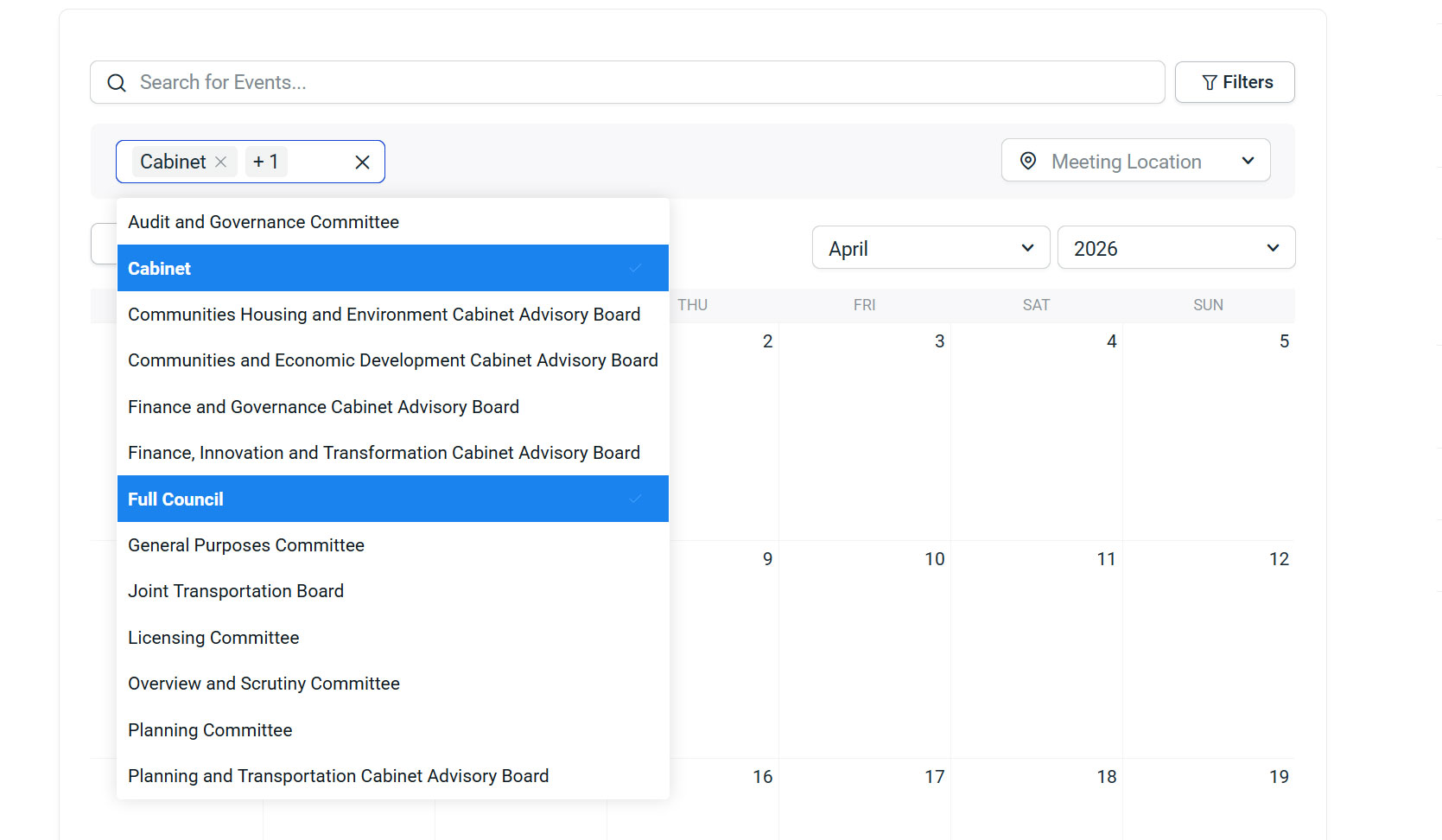 Calendar View - Filters